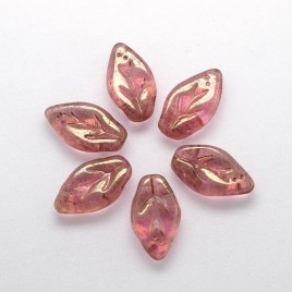 Sugar Coral wavy leaf 10x6mm glass bead.