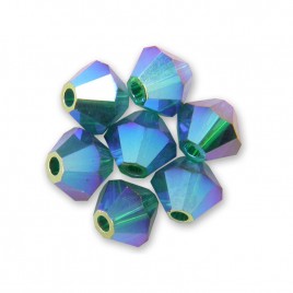 Swarovski 5328 Xilion Bead 3mm Emerald AB2x Bicone