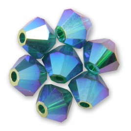 Swarovski 5328 Xilion Bead 4mm Emerald AB2x Bicone