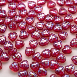Teaberry Peacock Heart 6mm Pressed Czech Glass Bead - Retail system