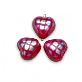 Teaberry Peacock Heart 6mm Pressed Czech Glass Bead