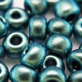 Teal-green metallic coated glass, size 32/0 seed beads- Retail system