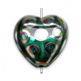 Teal peacock Heart 16x15mm  Pressed Czech Glass Bead