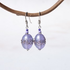 Thistle Iridescent artisan glass earrings 14x10mm  Olive beads in Sterling Silver