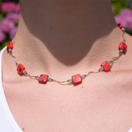 Twisty Coral Peacock Bead Necklace