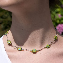 Twisty Olivine Peacock Bead Necklace