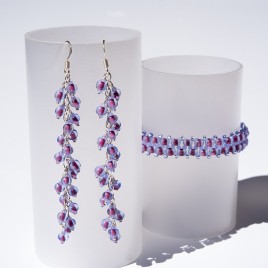Violet Mulberry Seed bead charm earrings 70mm in .925 silver