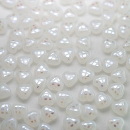 White Opal Peacock Heart 6mm Pressed Czech Glass Bead - Retail system