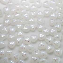 White Opal Peacock Heart 6mm Pressed Czech Glass Bead