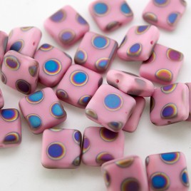 Wild Rose Peacock Matt 10x10mm Square glass bead - Retail system