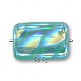 Zircon 15x12mm Peacock Rectangle Czech Glass Bead.